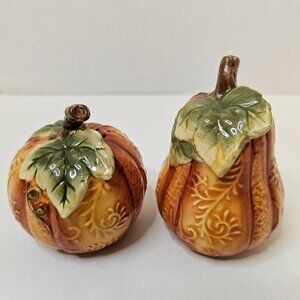 Pumpkin Salt And Pepper Ceramic Shakers Set Porcelain Thanksgiving Autumn Decor
